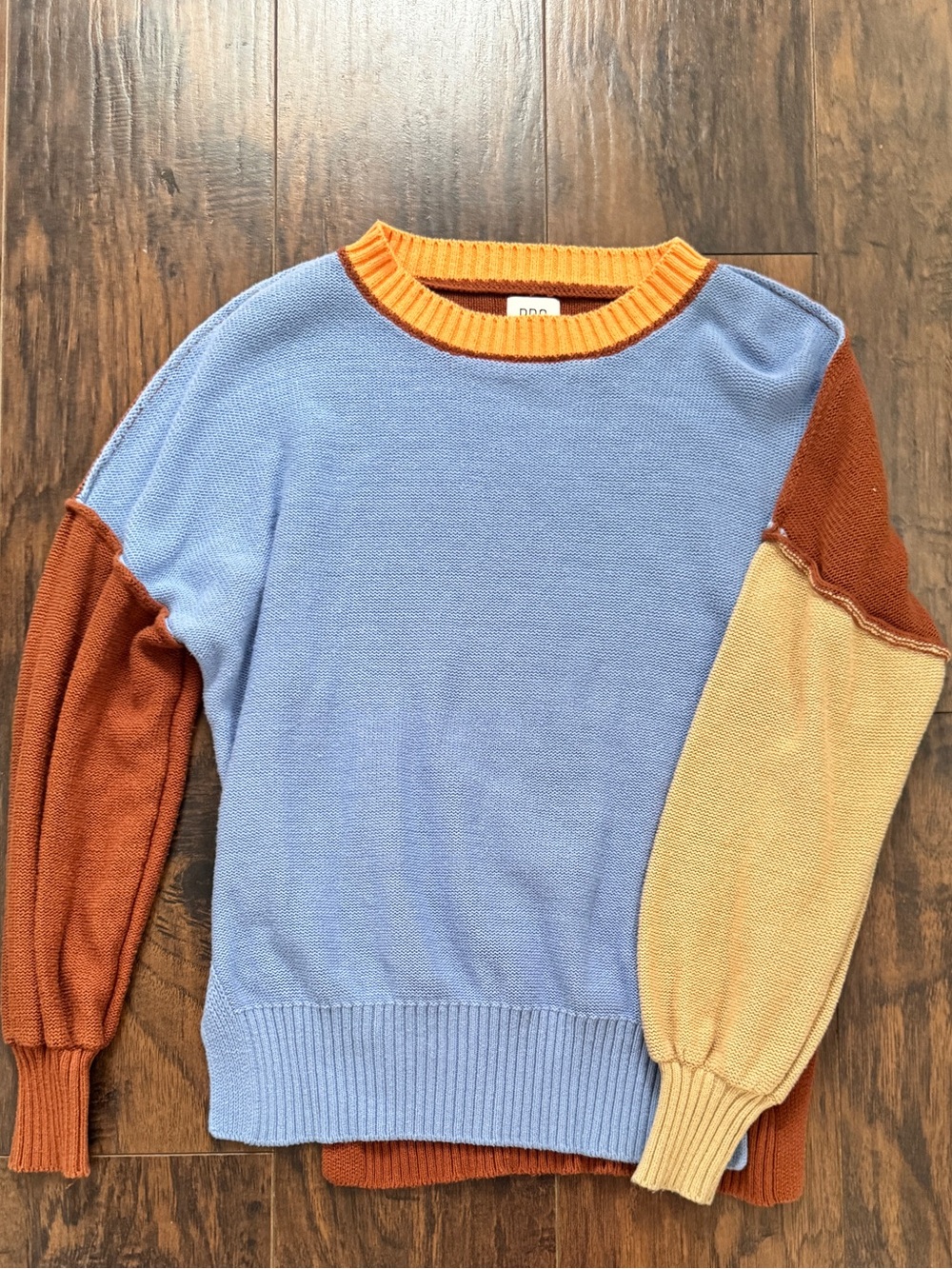 BDG Colorblock Crewneck Sweater in Blue, Rust, and Mustard